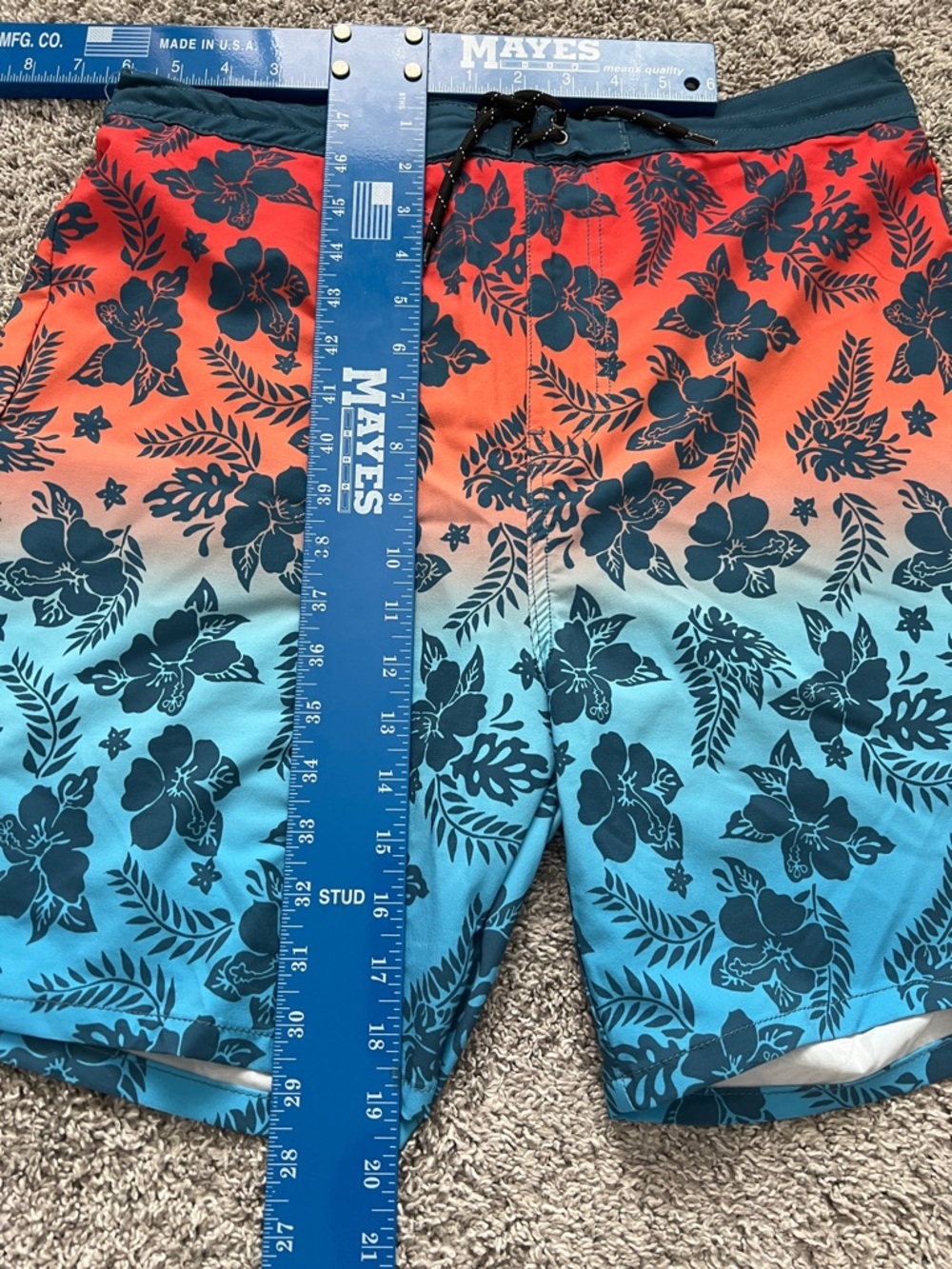 Body Glove Men’s Tropical Ombre Floral Swim Trunks in Coral and Blue - Size M - Picture 10 of 10